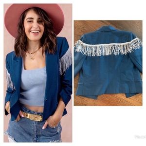 Vintage 70s 80s Fringe blue crop Blazer Small